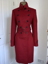Karen Millen Uk 12 Red Military Wool Cashmere Double Breasted Belted Coat