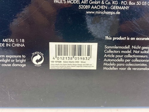 1:18 Minichamps Aston Martin DB9 Silver 150137320 Unsealed - 第 22/23 張圖片