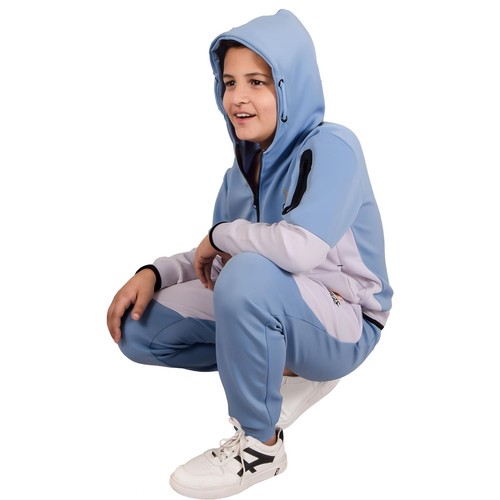 Kids Boys Tracksuit Kings Embroidered Sky Blue & White Hoodie Bottom Sportswear - Picture 4 of 7