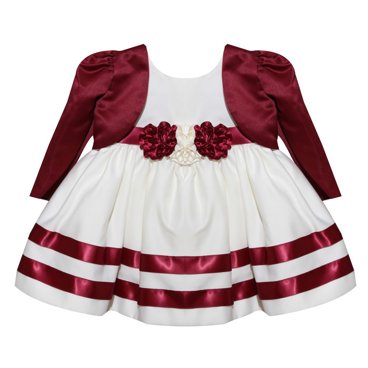 Visara Girls Burgundy Rosebud Dress With Bolero Jacket (Sizes