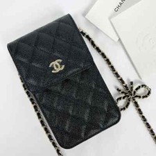 Chanel 23S season ribbon chain phone holder bag black for sale