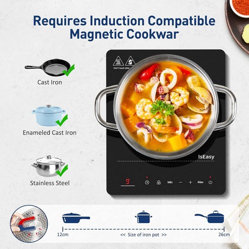 IsEasy Electric Induction Hob Portable Digital Touch Single Cooker Hot Plate UK - Picture 5 of 7