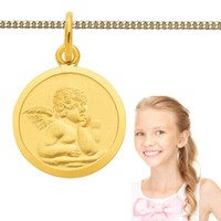 Echt Gold 333 Schutz Engel Auf Wolken Schmuck AnhäNger 14 Mm Gravur Name Datum