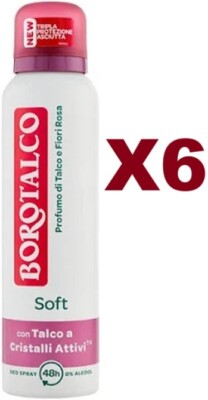 6PCS BOROTHALCO DEODORANT SPRAY SOFT SCENT TALC AND PINK FLOWERS 150ML