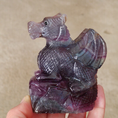 Natural crystal, fluorite mineral rough stone, hand sculpture, Flying Dragon