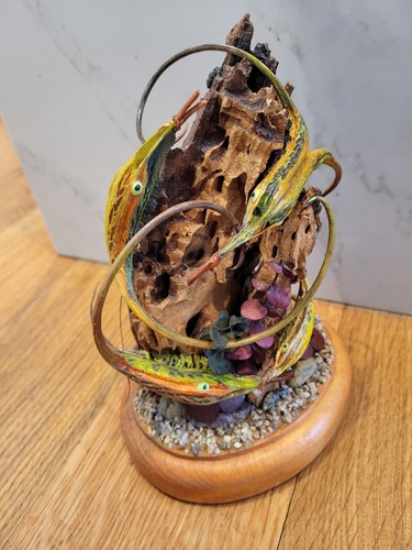 Klaus Gerischer Colorful Tropical Fish Driftwood Painted Seed Pod Sculpture - Picture 2 of 10