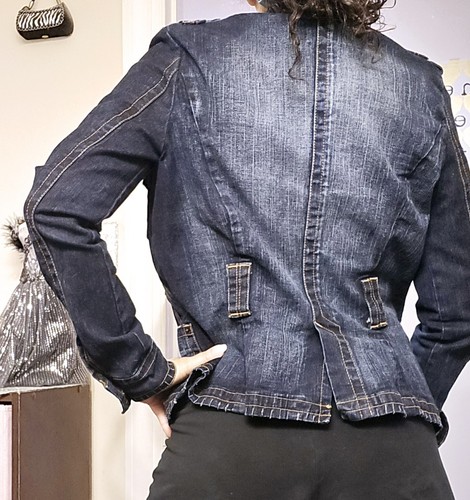 Vintage Y2k Baby Phat Fitted Deconstructed Denim Jean Jacket Slimming Size Down - Picture 4 of 20