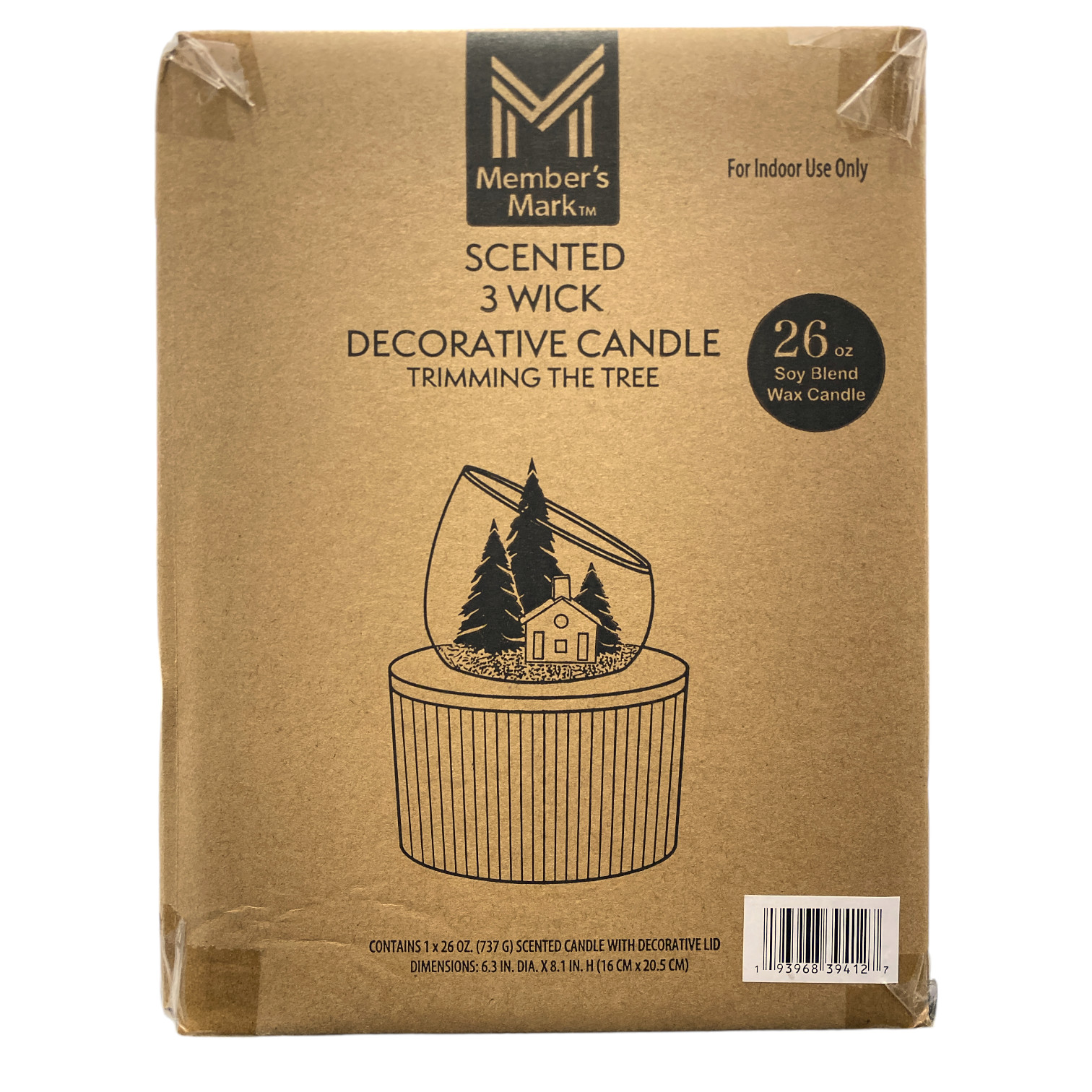 Ароматическая свеча из соевого воска Members Mark с 3 фитилями и декоративной крышкой в виде снежного шара 6690₽