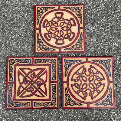 Earthen Craft Pottery ECP Lot of 3 Art Celtic Tiles 5 5/8''. Each 3 Different.