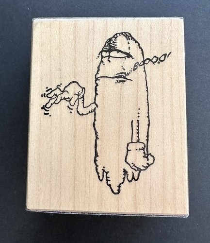 Vintage Meh Ghost Boo-ish, Effortless Wood Rubber Stamp Halloween Stampa Barbara