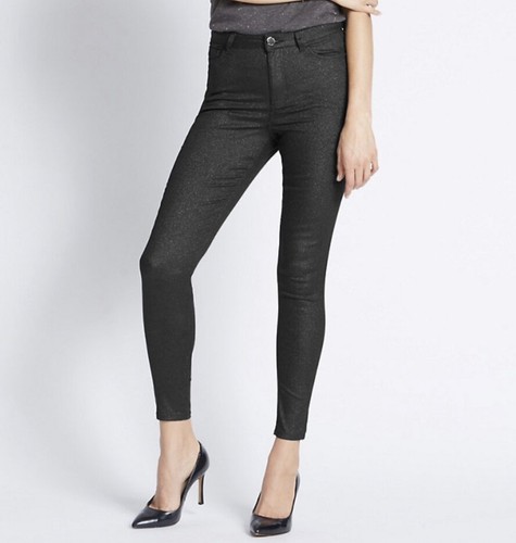 ex M\u0026S Ladies Black Shimmer Skinny Fit 