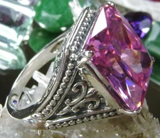 Pink CZ Ring,10ct Gem, Victorian Gothic Revival Jewelry(Custom Made )D131