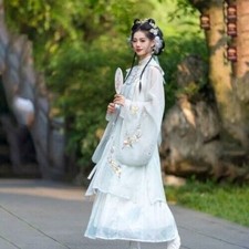 Hanfu Chinese Style Ming Dynasty Cloud Shoulder Stand Collar Long Shirt Suit