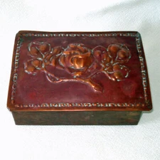 Arts and Crafts Antique Copper Hand Wrought Wood Lined Box