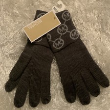 Michael Michael Kors Women s Knit Argyle Charcoal Gray Gloves One Size MSRP 45
