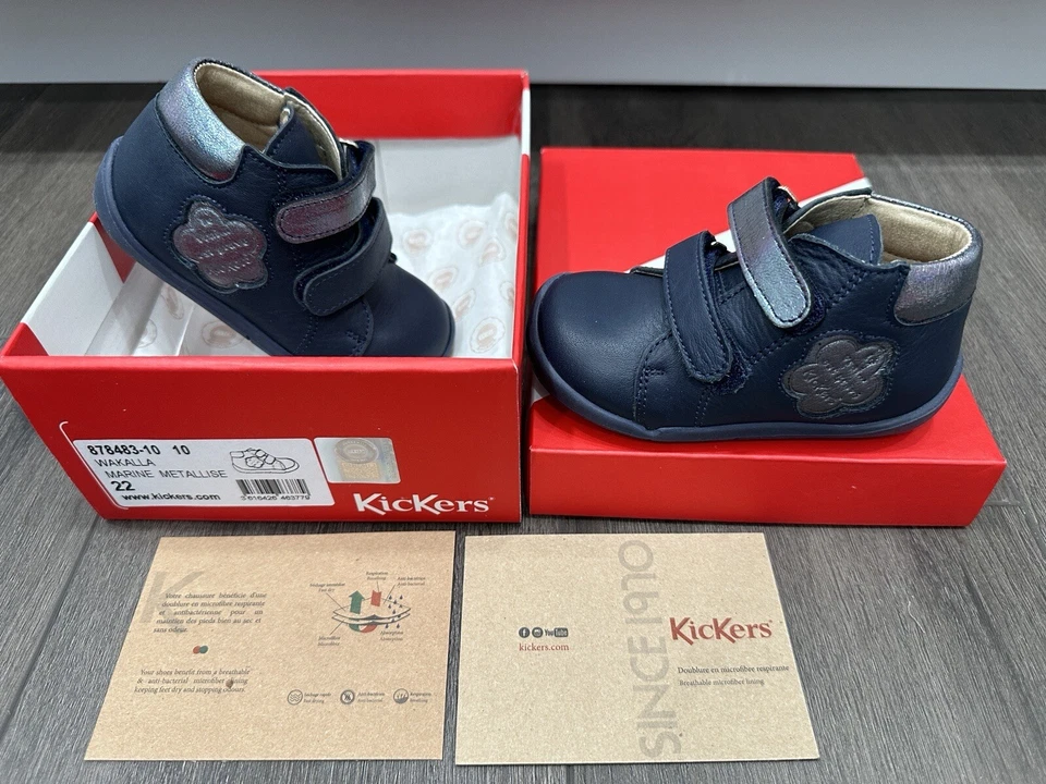 Kickers Azul Marino Dos Correas Cuero Zapatos Infantes Niños Zapatos Talla 22 EE. UU. 6 Foto 2 de 4