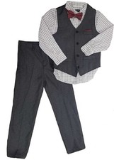 Andy  Evan Boys Formal 4-Piece Suit with Vest, Tie, Shirt and Pants Grey/White
