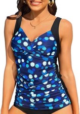 Charmo Womens Tankini Swimsuit Top UPF50+ Adjustable Straps Push Up (Only Top)