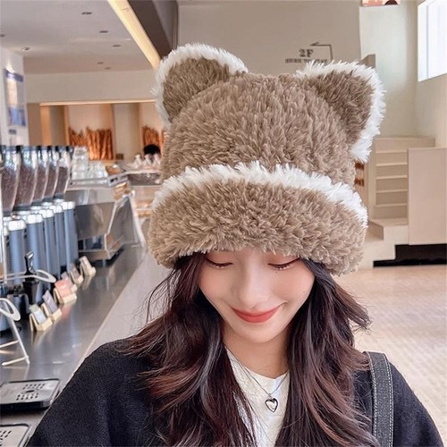 Thickened Plush Hat Soft Warm Beanie Cap Cute Ear Protecting for Women Girls - Picture 11 of 12