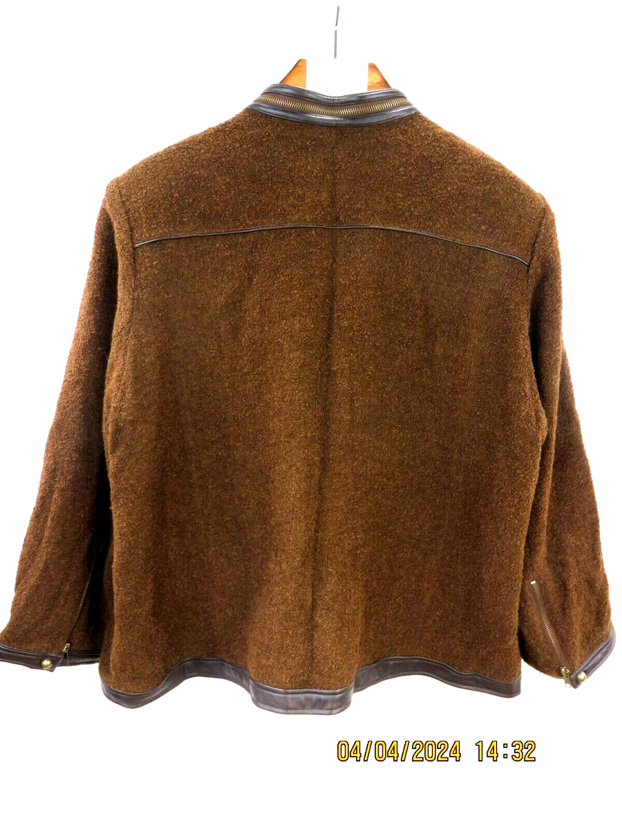 LINEA BY LOUIS DELL'OLIO SZ 2X Wool/Rayon/Nylon Brown Leather Trim