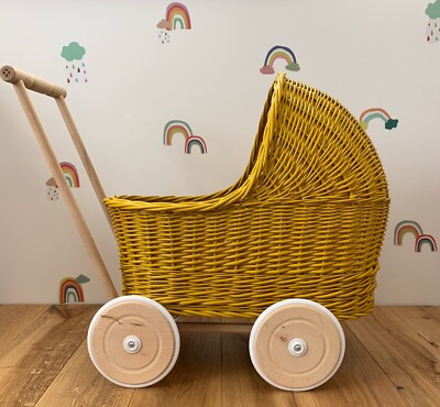 MUSTARD WICKER DOLL’S BEDDING Rubber Wheels  UK