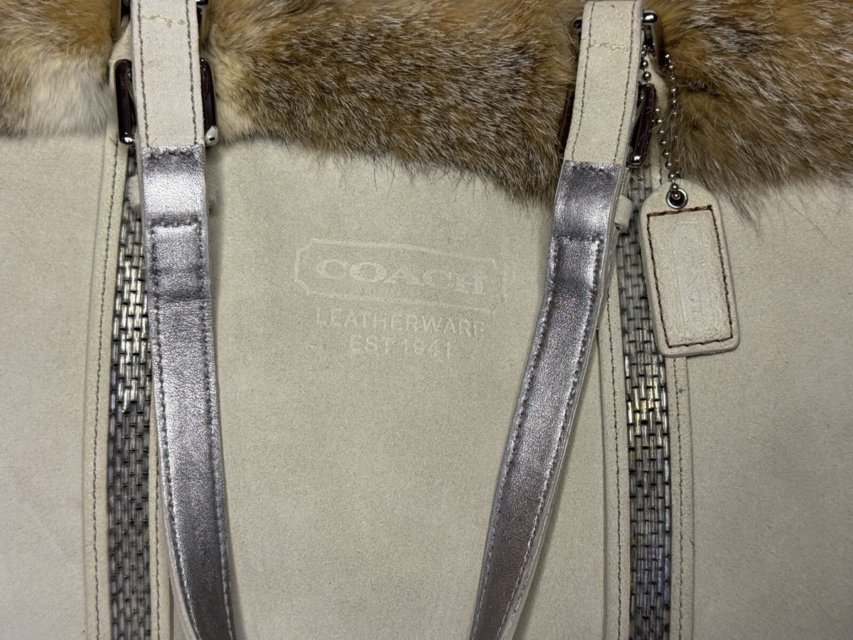 COACH LIMITED EDITION SUEDE FOX FUR BEADED TOTE BAG PURSE | eBay
