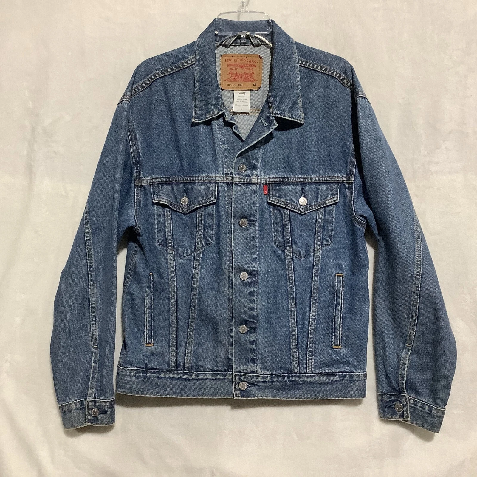 VTG Levi Strauss 70507-0389 Blue Relaxed Trucker Denim Jean Jacket Sz M Cotton