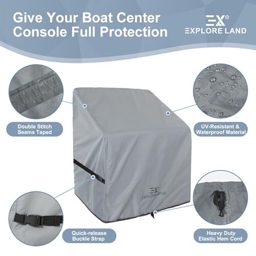 Boat Center Console Cover 600D Waterproof Marine Canvas 60"H X 44"L X 36"W - View #7