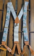 TRAFALGAR Baseball Print Beige Silk Leather Trim Suspenders "America's Pastime"