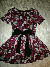Tea Collection Plum Fushia Satin Look Floral Sash Waist Holiday Dress