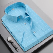 Mens Short Sleeves Dress Shirts Formal Slim Fit Plaids Multicolor Casual Shirts