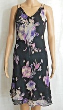 Evan-Picone Black Purple Floral Evening Slip Dress Sheer Overlay Womens Size 6