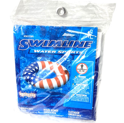 Swimline 36'' Round Inflatable Patriotic American Flag Swimming Pool Tube Float
