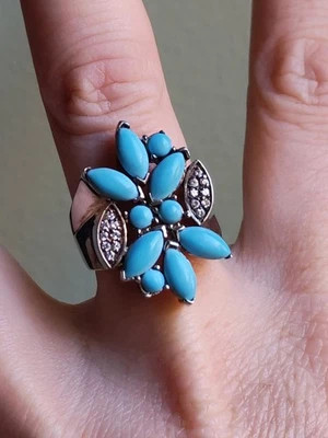 bague en argent poinçonnée et turquoise - Photo 1/4