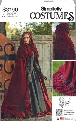 Simplicity 3190 Renassiance Cloak Romantic Victorian Gothic Costume Pattern 8-18