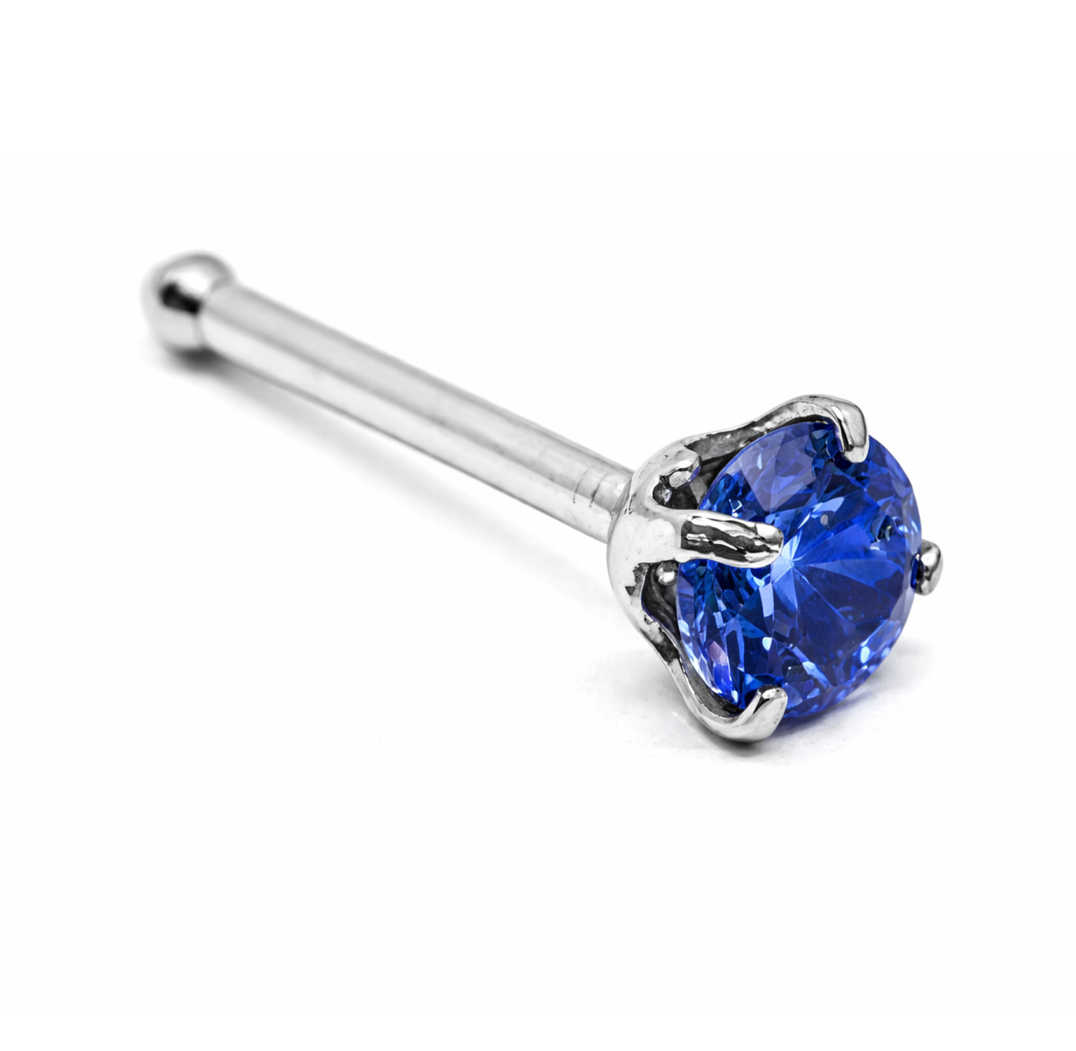 Blue Sapphire Nose Stud 3mm Claw Set 20g (0.8mm) Titanium Ball Stud g23