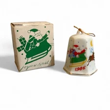 Lilian Vernon 1986 Christmas Bell Ornament Vintage Santa On His Sleigh & Box