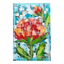 Peony Original Painting Flowers Semi-Abstract Art Small Gift Handmade Wall Art
