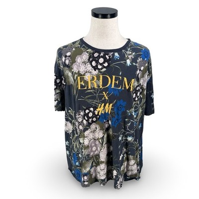 Erdem x HM Mens XXL Floral Graphic T-Shirt Gray Blue Cotton Designer 0573703 6