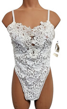 California Dynasty Vintage White Thong Teddy Bodysuit Medium NWOT