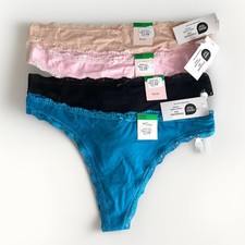 Lot of 4 Aqua Intimate Thong Panty Underwear Size L Cotton Blend