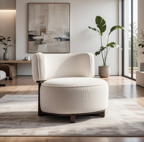 Moderner WeißEr Sessel Mit Holzbeinen FüR Ihr Zuhause-image