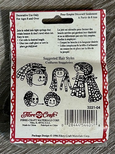 Fibre Craft Jute Regular Curl Doll Hair 3yds. 1996 Vintage NOS #3221-04 - Afbeelding 12 van 12