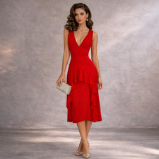 Nasty Gal Womens Lipstick Red Frill Detail Cross Back Midi Dress UK 6