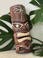 Hawaii Hand Made Carved Wooden 12" Tiki Painted Mask Wall Decor Hanging Man Cave