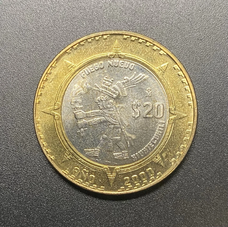 Set de 2 Monedas de 20 Pesos Mexico  - Xiuhtecuhtli  + Octavio Paz - Año 2000  - Image 3 of 4