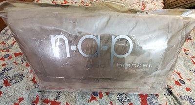 NAP BROOKSTONE 2 ply TAN throw blanket SO soft lovey satin trim 96''x106'' KING