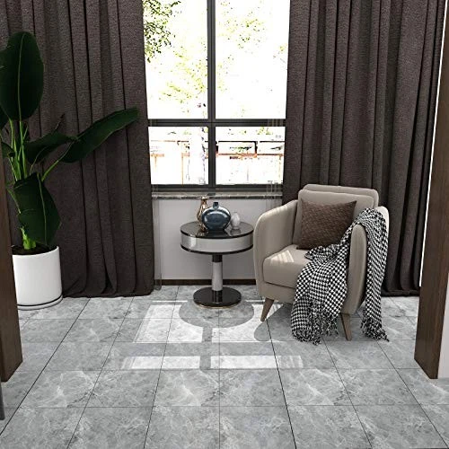  Azulejos de piso de vinilo pelar y pegar 12""x12"" mármol oscuro caja de 4 azulejos 4 grises Foto 4 de 4