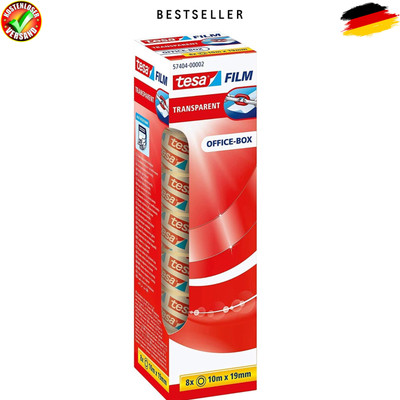 Tesafilm Office-Box Klebefilm transparent 10 m x 19 mm Büro 8 Rollen 8er Pack