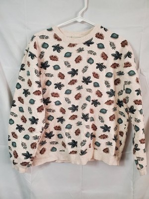Classic Elements Sweater Leaf Print AOP Women's Size Medium Pullover Fall Autumn